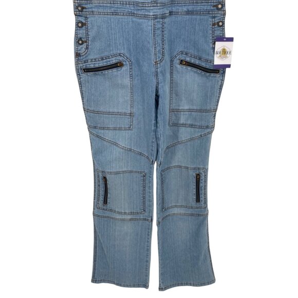 Cest Toi Womens L Stretch Denim Overalls Y2K Hip Hop Zipper Pockets American - Picture 7 of 16